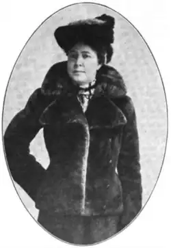Alice Maynard Griggs, a white woman, wearing a short fur jacket and a dark hat, in an oval frame
