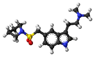 Ball-and-stick model of the almotriptan molecule