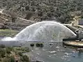 Jet from the flip bucket spillway