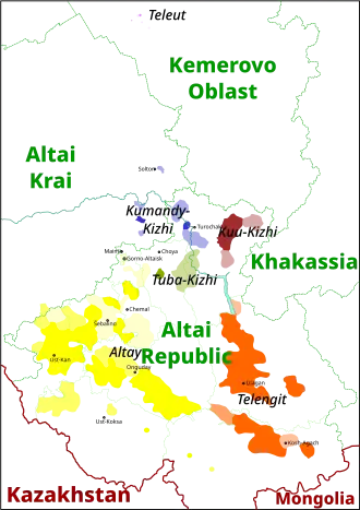 Map showing the locations of the Northern and Southern Altai varieties in Russia