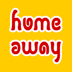 "Home / Away", 180° rotational hetero-ambigram.