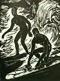 Wood block print Surfriders, Honolulu, c.&nbsp;1915