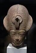 Head of Amenhotep III; 1390–1352 BC; quartzite; 24 × 20 cm, 9.8 kg; British Museum