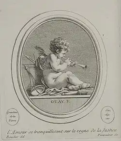 Love at Peace in the Reign of Justice; engraved print by Madame de Pompadour of a drawing by Boucher, after an engraved gemstone by Guay c. 1755