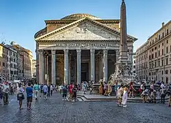 Piazza della Rotonda seen from the north, showing the Pantheon and fountain with the Pantheon obelisk.