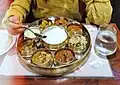 Non-vegetarian Andhra-Telangana thali in restaurant.