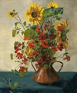 Sunflowers and Indian Cress in a Copper Vase painted in 1894