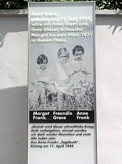 Stele in front of the Franks' first home (1927-1931) at Marbachweg 307