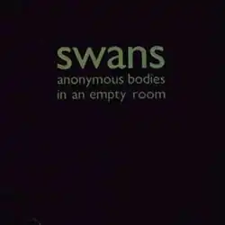 The text "Swans" and "Anonymous Bodies in an Empty Room" in lowercase on a black background.