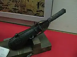 Antique Japanese (samurai) bo hiya or bohiya (fire arrow) and hiya taihou (fire arrow cannon), Kumamoto Castle, Japan.