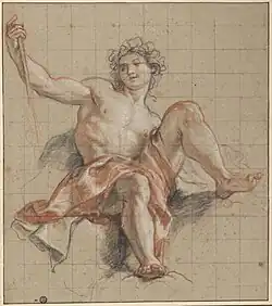 Bacchus; by Antoine Coypel; black chalk, white highlights, and sanguine; 42.7 × 37.7 cm