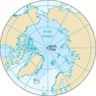 Image 81The Arctic Ocean, with borders as delineated by the International Hydrographic Organization (IHO), including Hudson Bay (some of which is south of 57°N latitude, off the map) and all other marginal seas. (from Arctic Ocean)