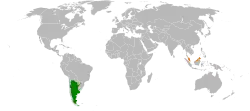 Map indicating locations of Argentina and Malaysia