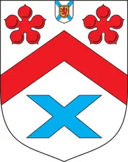 Coat of arms of the Agnew baronets (1629) with the badge of a Baronet of Nova Scotia (Coat of arms of Nova Scotia) in chief