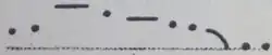 A horizontal succession of: dot, dot, dash, dot, dash, dot, dot, downward curve, dot, dot. The first three symbols increase in height and then the symbols get progressively lower.
