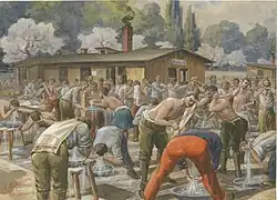 Arthur Nantel, Every Day in the Week 6 a.m., May 1915, watercolor on paper, Canadian War Museum. Canadian War Memorials Exhibition, New York, 1919, Anderson Galleries, June 10, 1919 - July 31, 1919