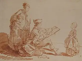 Artist Sketching a Young Girl (ca. 1773), red chalk, 25.5 x 33.8 cm., Metropolitan Museum of Art