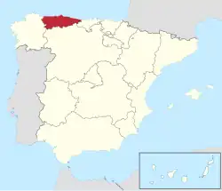 Map of Asturias in Spain