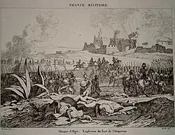 Explosion of the Borj Moulay Hassan or Emperor's Fort, in 1830, sabotaged by the Janissaries during the capture of Algiers.