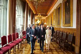 President Enrique Peña Nieto, Prince Akishino and Princess Kiko in the Palacio Nacional, Mexico City, 2014.