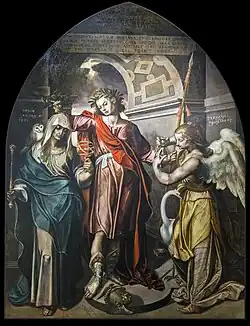 In the painting Providence, Honor and Vigilance, the painter Jacques Boulbène glorifies the moral virtues of the capitouls (1595) and chooses Pallas to embody Providence (identifiable by its owl).