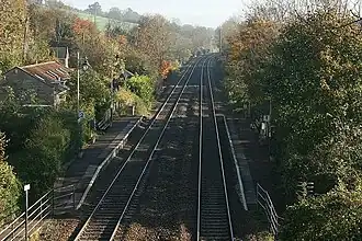 The station seen from the Avoncliff Aqueduct in 2007