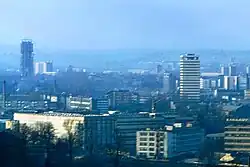 On the right, Błękitek before modernization, in the background on the left, Szkieletor (1980)