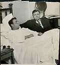 Joe Boland being visited by Babe Ruth in the hospital after his leg injury in 1926
