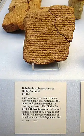 Image 25Babylonian tablet in the British Museum recording Halley's Comet in 164 BC (from History of astronomy)