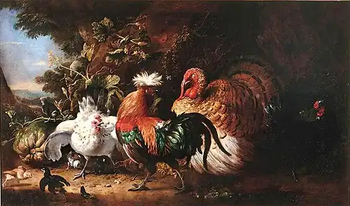 Backyard Birds (1660s), oil on canvas, 105 x 182&nbsp;cm., Musée Condé
