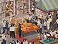 A mural depicting the ceremony of chofa raising of the new ubosot of Wat Tha Phra, Bangkok