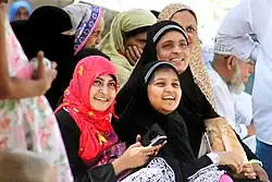 Female members of a Bangladeshi family seen at Jabal al-Noor, Makkah, Saudi Arabia. 3.5&nbsp;million Bangladeshis in Saudi Arabia, mostly migrant workers and their family members in some cases, make up the largest Bangladeshi population outside Bangladesh (See Bangladeshis in the Middle East).