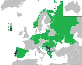 A coloured map of the countries of Europe