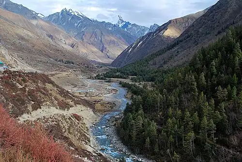 Baspa River flowing next to Chitkul