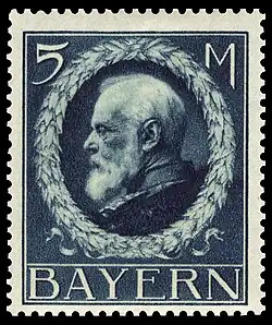 blue-green stamp of Ludwig III (a man with a beard shown in profile, facing left), surrounded by a wreath