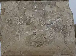 Carved detail with a garland and a pinecone