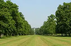 Looking from the east front of the house, along the Eastern Avenue, through the park towards Viscount Tyrconnel's Bellmount Tower, a belvedere built c. 1750