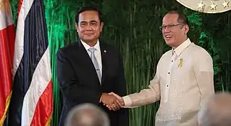 Thai Prime Minister Prayut Chan-o-cha meeting with President Benigno Aquino III in a courtesy call at the Malacañang Palace in Manila, August 28, 2015