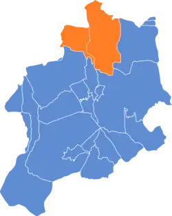 Location of Komorowice within Bielsko-Biała