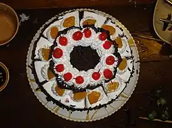 Chocolate with assorted fruit birthday cake