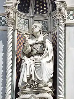 Statue of Bishop Agostino Tinacci on the façade of Santa Maria del Fiore, in Florence