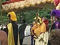 Scharfenberger carries the monstrance containing the blessed sacrament in the eucharistic procession at the National Shrine of the North American Martyrs in Auriesville, New York, 2018.