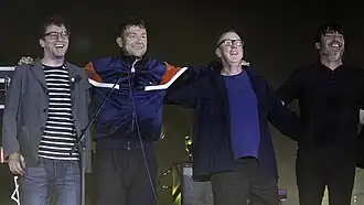 Blur at Wembley Stadium in 2023. From left to right: Graham Coxon, Damon Albarn, Dave Rowntree and Alex James