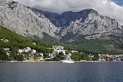 Brela town underneath Biokovo