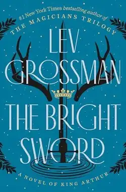 The cover of 'The Bright Sword', depicting a sword rising out of water, threading through a crown, against a blue background.
