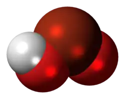 Space-filling model of the bromous acid molecule