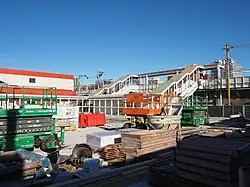 Construction on the temporary station facility at Bryn Mawr station in December 2020