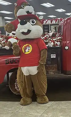 Photo of the "Buc-ee the Beaver" mascot in Warner Robins, Georgia, April 2024.