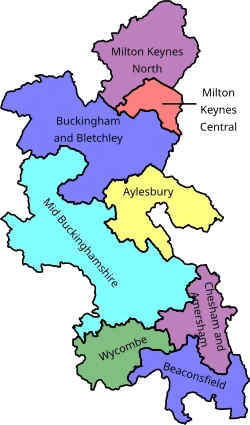 Map of parliamentary constituencies in Buckinghamshire from 2024