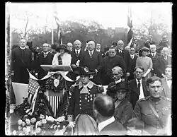 Photograph of people attending the Edmund Burke statue dedication